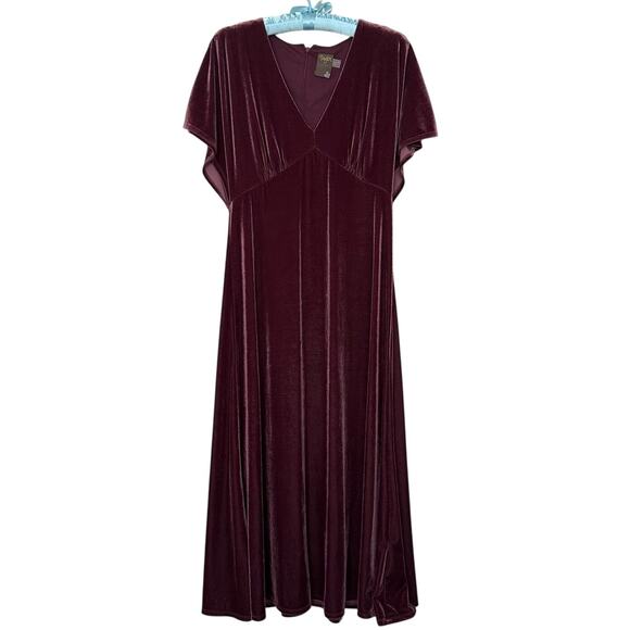 Taylor Sz 10 Midi Dress womens Purple Plum Velvet Empire Waist Flutter Sleeves - Picture 1 of 12